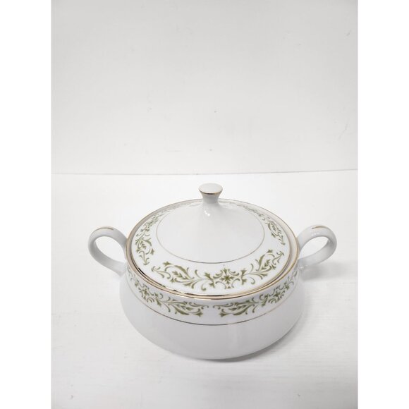 VTG Allegro Porcelain White Green Floral Vegetable Serving Dish Gold Trim Lidded - Picture 7 of 12